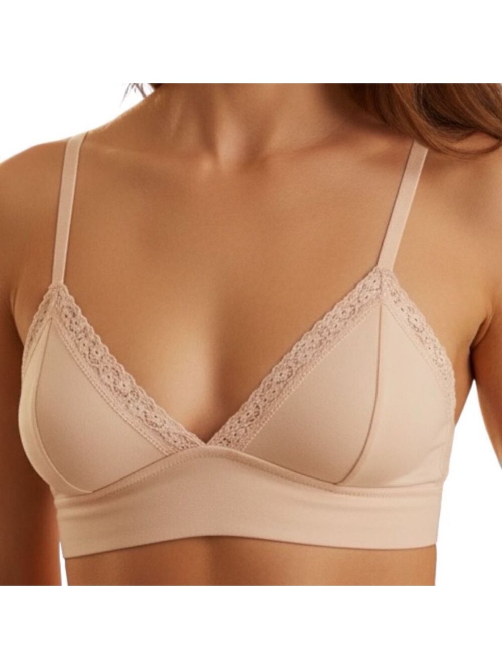 NWOT Jenni Intimates Lace-Trim Unlined Bralette in Chai Size Large